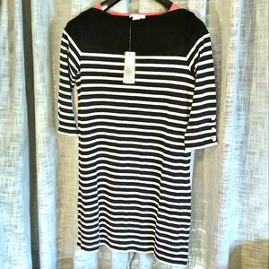 New! Joan Vass Nautical Striped Black White Stripe Dress